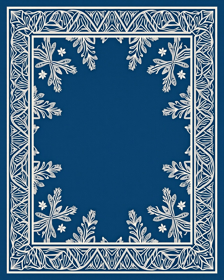 Navy White Intricate Floral Border Rug