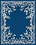 Navy White Intricate Floral Border Rug