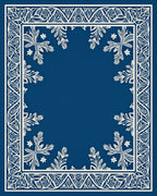 Navy White Intricate Floral Border Rug