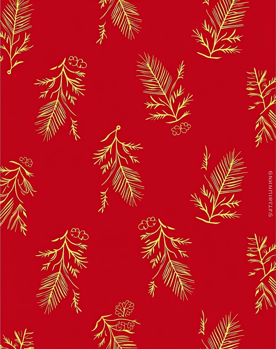 Red Gold Botanical Branch Arrangement Rug
