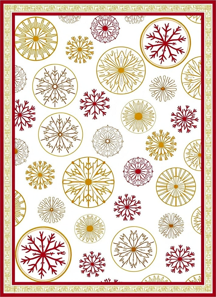 Crimson Gold Circular Snowflake Arrangement Rug