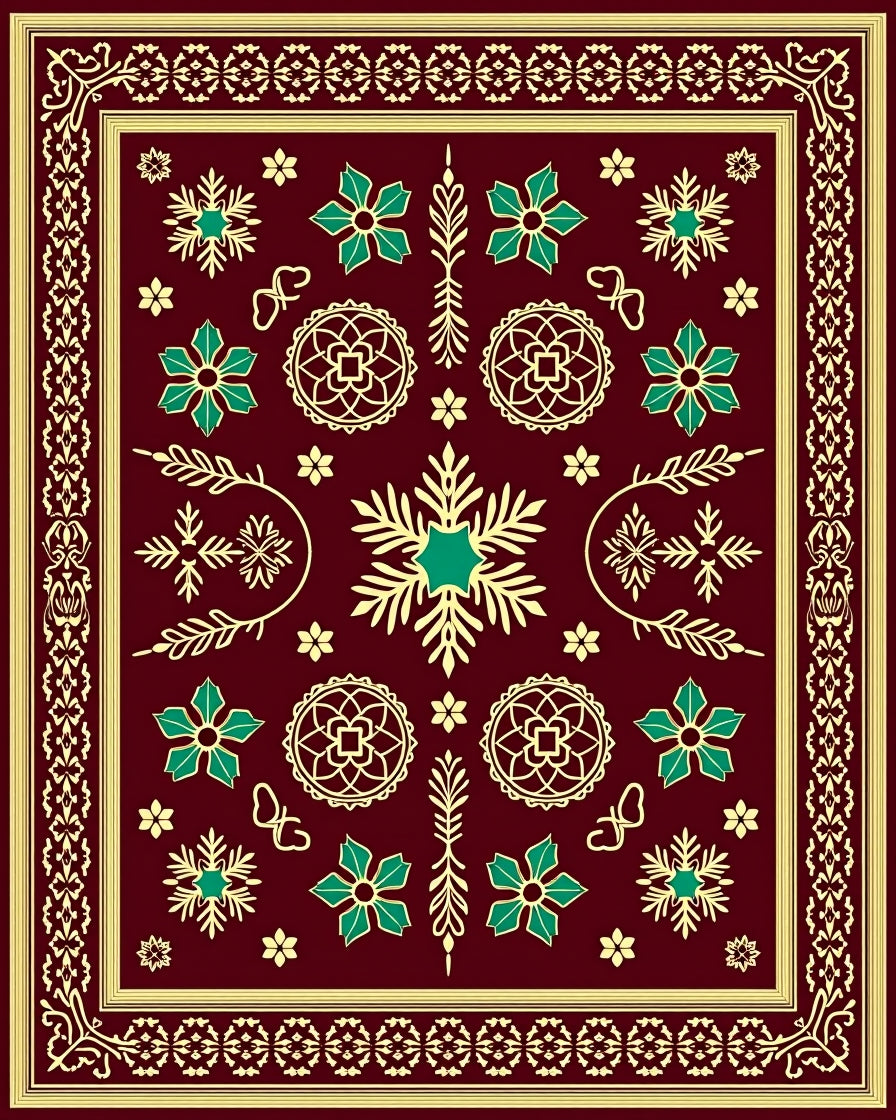 Maroon Teal Golden Floral Starburst Rug