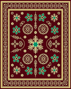Maroon Teal Golden Floral Starburst Rug