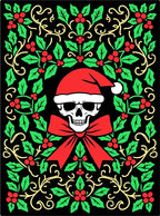 Creepy Santa Skull Festive Holly Border Rug