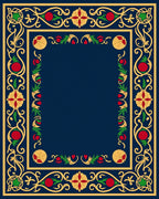 Rich Indigo Floral Medallion Border Rug