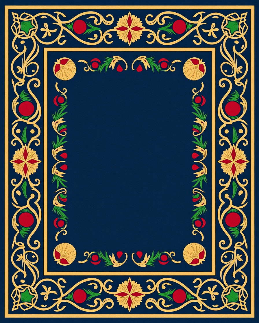 Rich Indigo Floral Medallion Border Rug