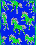 Vibrant Green Horses On Royal Blue Rug