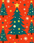 Teal Christmas Trees Yellow Star Burst Rug