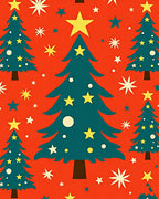 Teal Christmas Trees Yellow Star Burst Rug