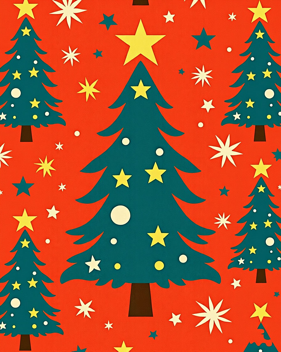 Teal Christmas Trees Yellow Star Burst Rug