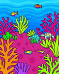 Vibrant Coral Reef Turtle Fish Scene Rug
