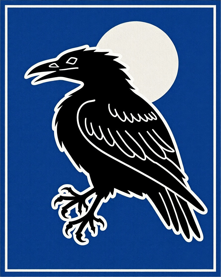 Black Raven Moon Blue Art Rug