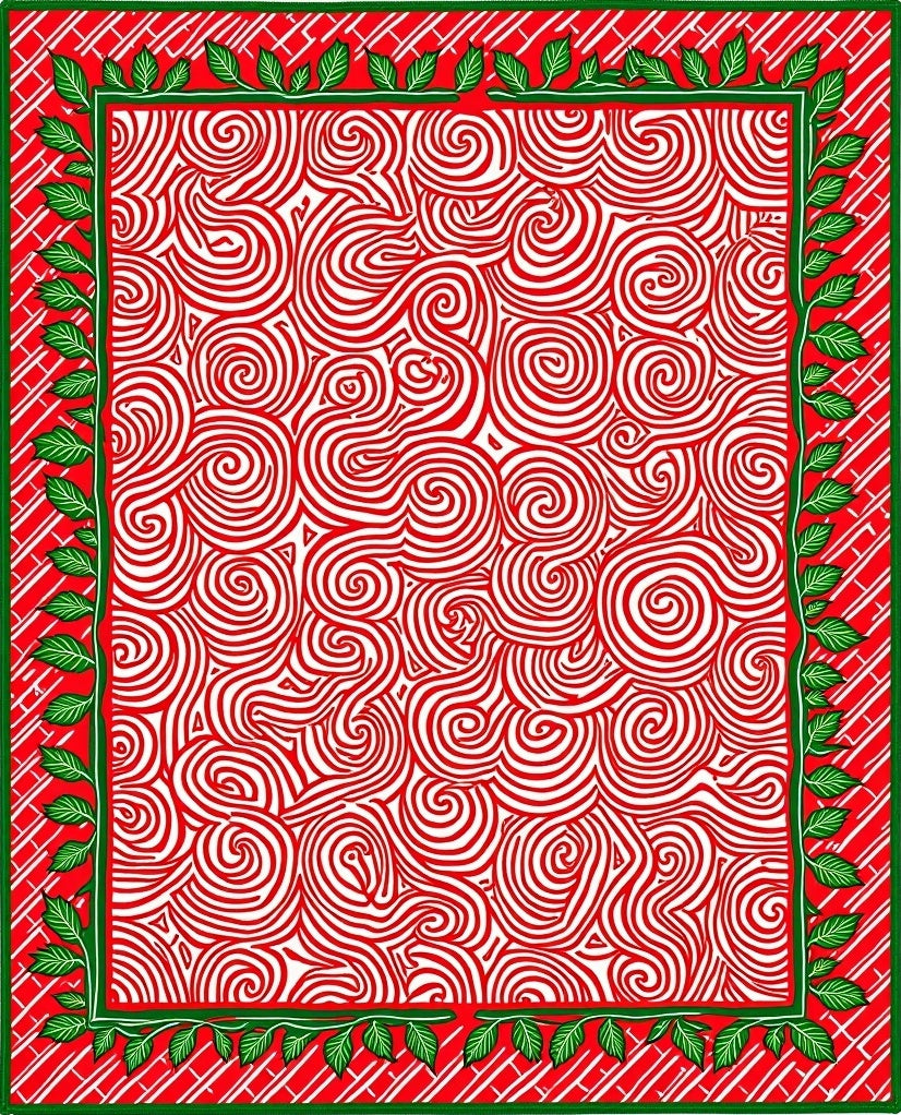 Red White Swirl Border Rug