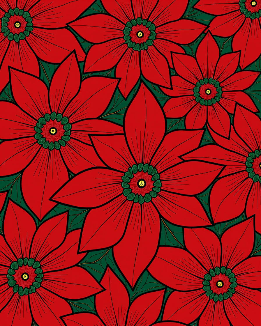 Bold Red Poinsettia Floral Arrangement Rug