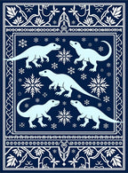 Light Blue Dinosaurs Snowflake Navy Background Rug
