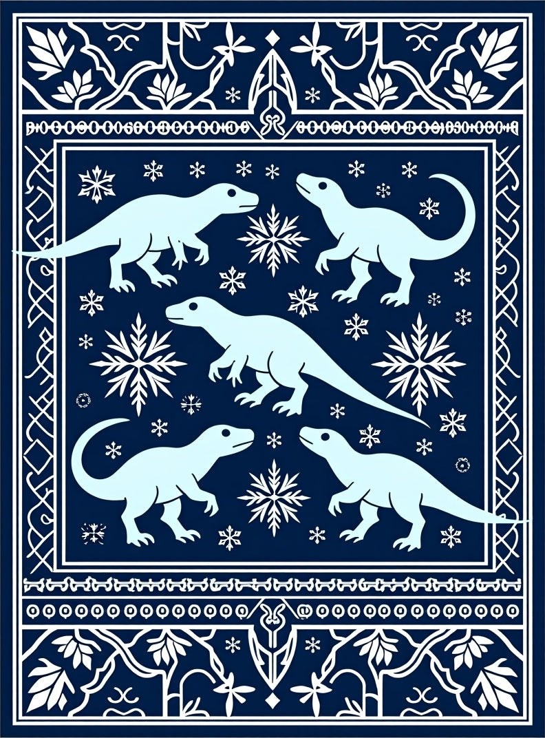 Light Blue Dinosaurs Snowflake Navy Background Rug