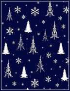 White Snowflakes Pine Trees Navy Rug