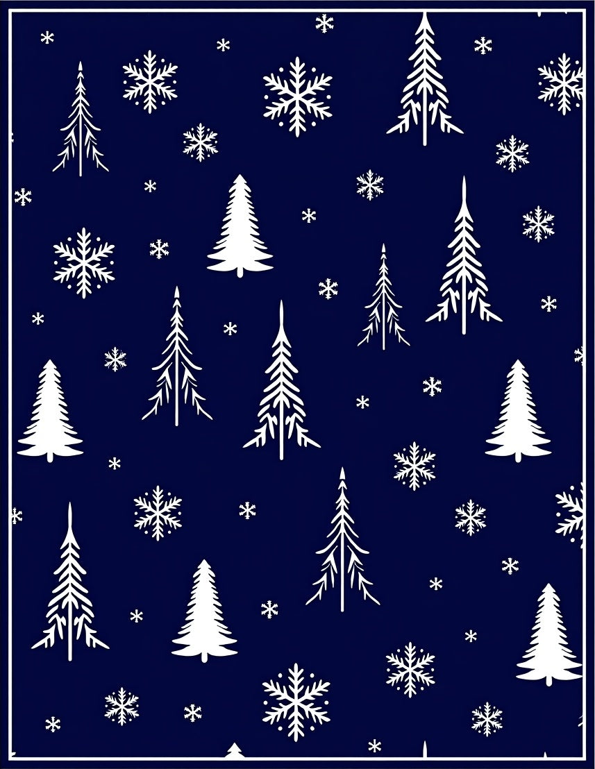 White Snowflakes Pine Trees Navy Rug