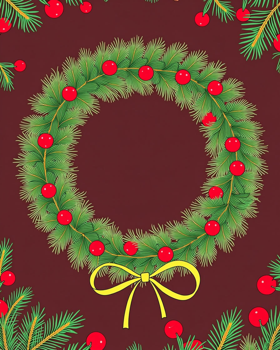 Festive Green Pine Red Berry Wreath Rug