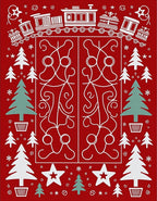 Whimsical Red Train Festive Christmas Tree Rug