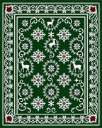 Green White Reindeer Snowflake Festive Rug