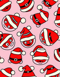 Festive Red Santa Heads Pink Background Rug