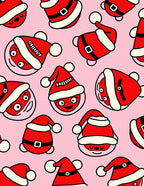 Festive Red Santa Heads Pink Background Rug