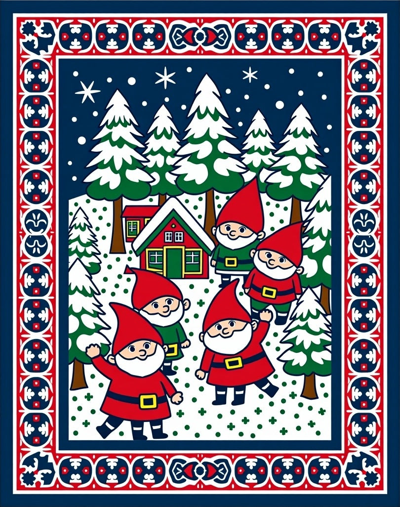 Festive Gnome Winter Forest Scene Rug
