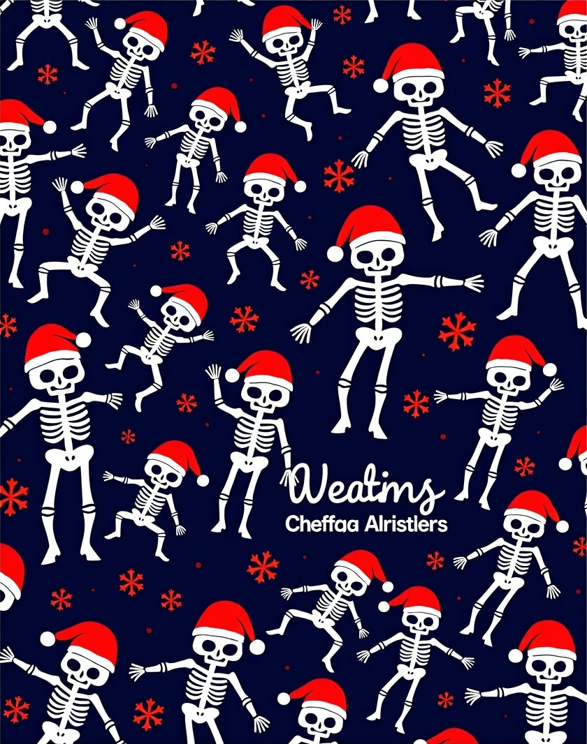 Festive Skeleton Navy Christmas Snowflakes Rug
