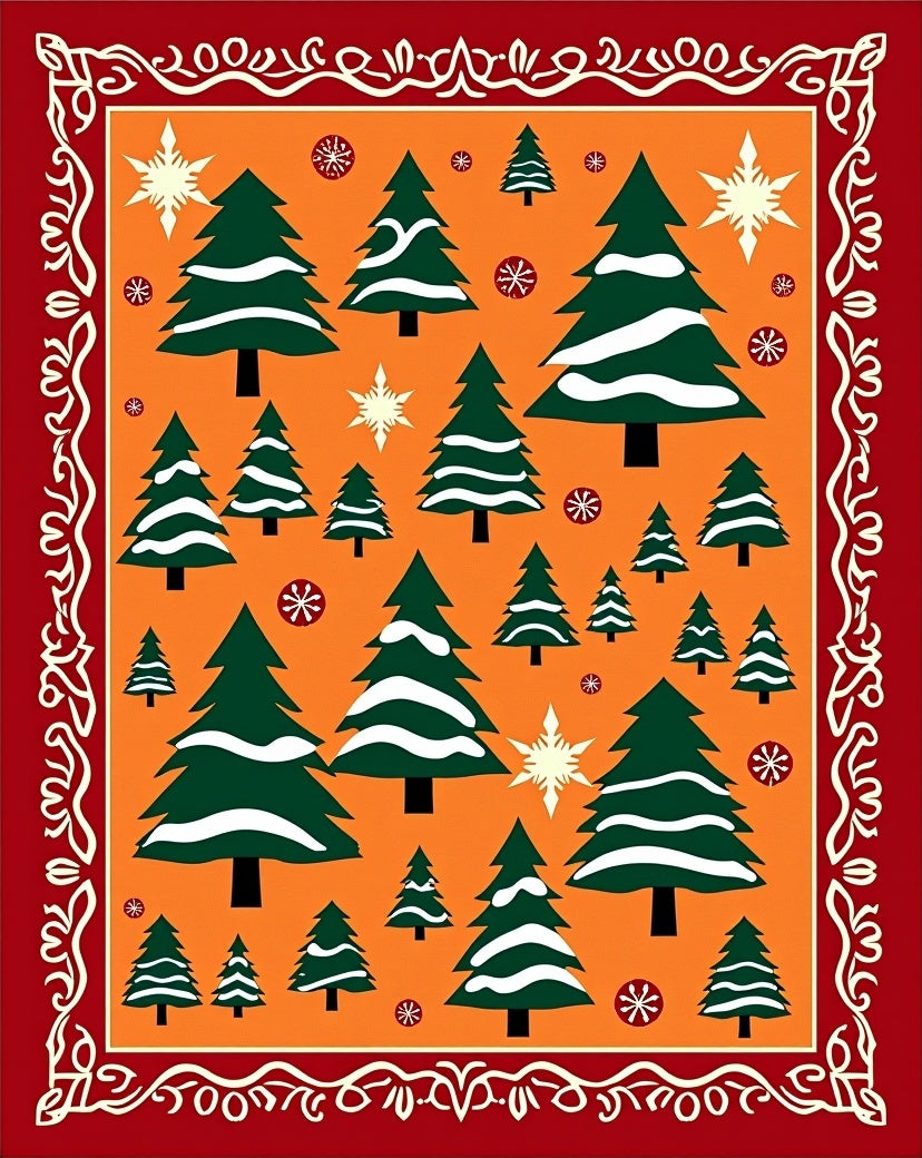 Crimson Snowfall Evergreen Forest Rug