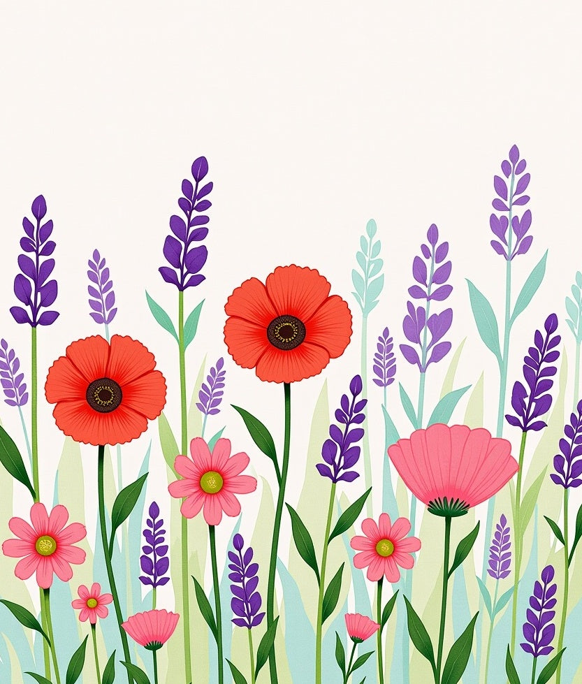 Vibrant Poppy Lavender Meadow Bloom Rug