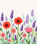 Vibrant Poppy Lavender Meadow Bloom Rug