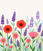 Vibrant Poppy Lavender Meadow Bloom Rug