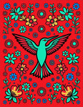 Vibrant Red Hummingbird Floral Garden Rug