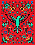 Vibrant Red Hummingbird Floral Garden Rug