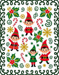 Festive Elves Candy Cane Holly Snowflakes Border Rug