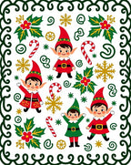 Festive Elves Candy Cane Holly Snowflakes Border Rug