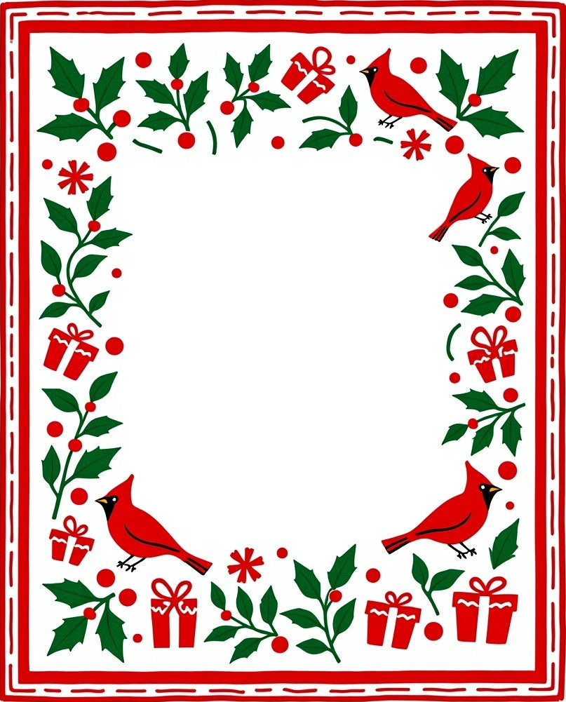 Red Cardinal Holly Gift Holiday Border Rug