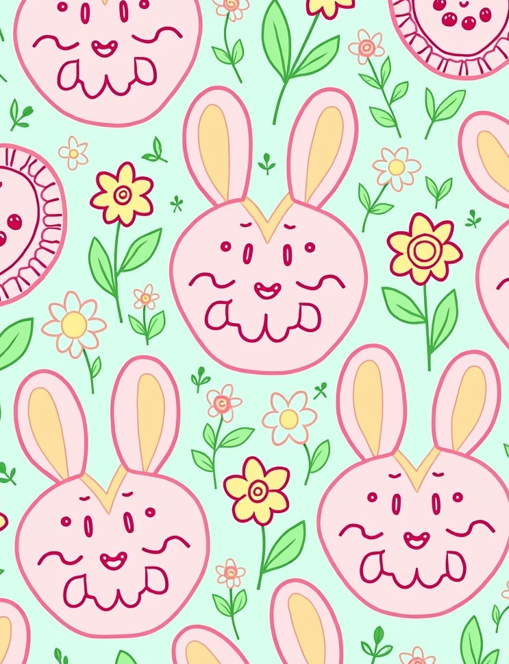 Whimsical Pink Bunny Floral Meadow Rug