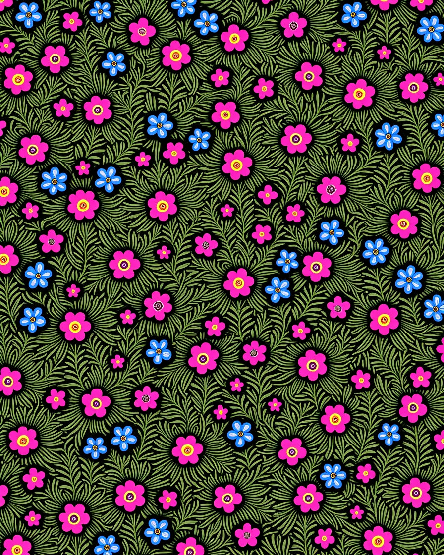 Charming Pink Blue Floral Garden Rug