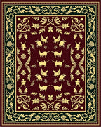 Rich Burgundy Golden Animal Border Rug
