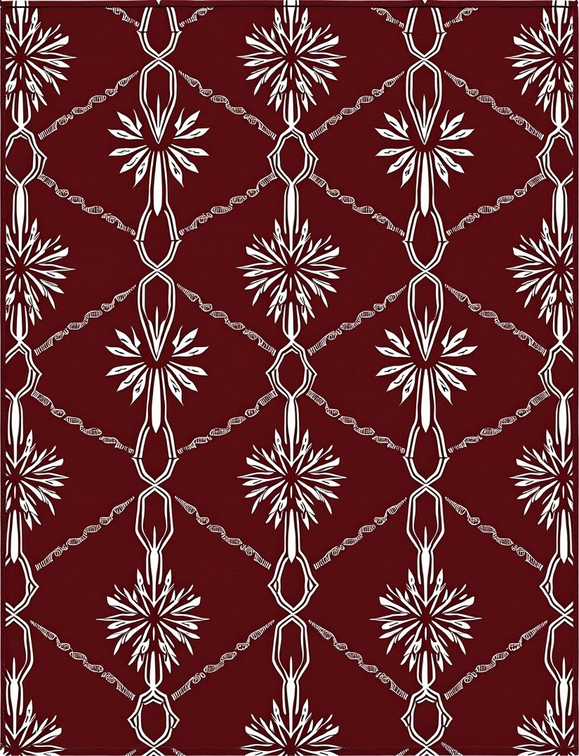 Deep Red White Starburst Diamond Rug