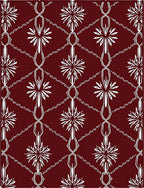 Deep Red White Starburst Diamond Rug