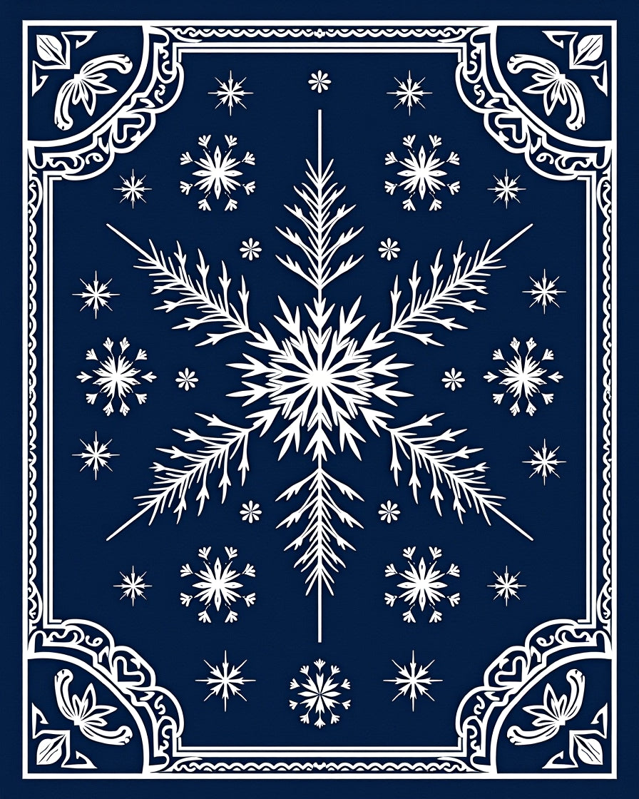 Midnight Blue White Snowflake Scatter Rug