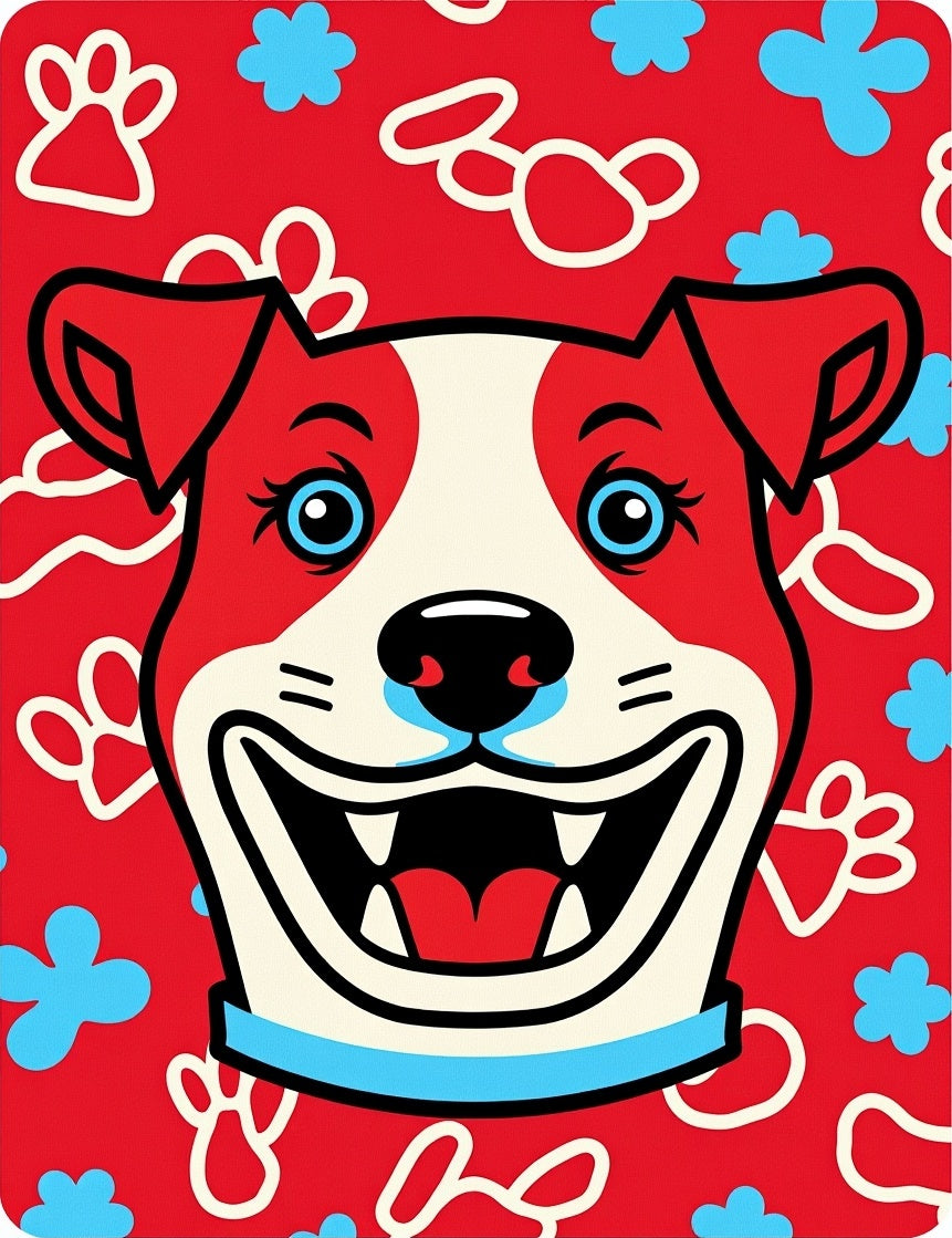 Crimson Happy Dog Paw Print Rug