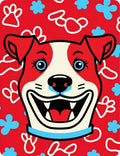 Crimson Happy Dog Paw Print Rug