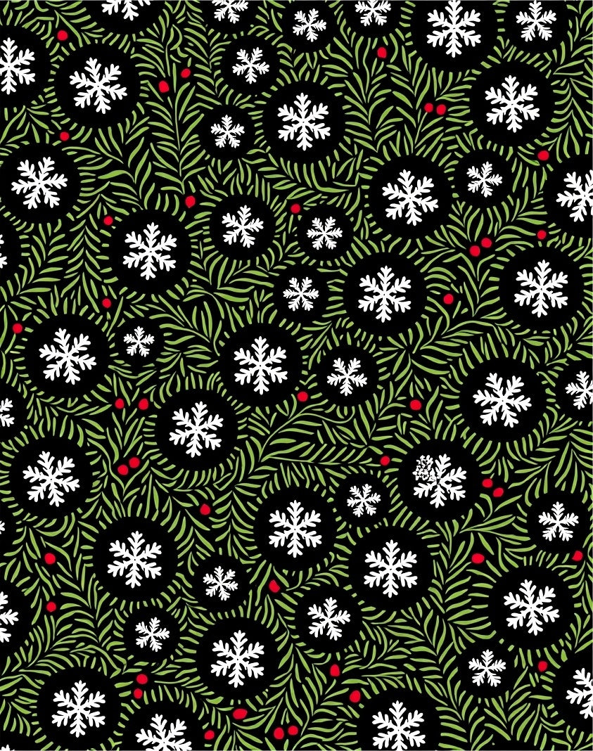 Winter Black Snowflake Green Berry Rug