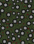 Winter Black Snowflake Green Berry Rug