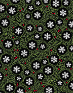 Winter Black Snowflake Green Berry Rug