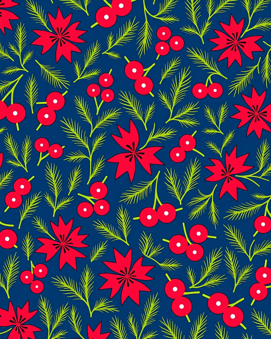 Red Holly Berry Evergreen Branches Rug